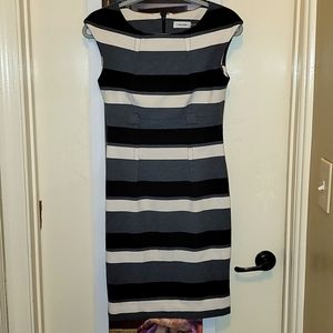 Calvin Klein black grey stripe Shift dress S